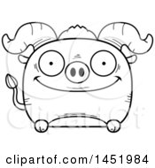 Clipart Graphic Of A Cartoon Black And White Lineart Happy Ox Character Mascot Royalty Free Vector Illustration