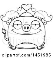 Clipart Graphic Of A Cartoon Black And White Lineart Loving Ox Character Mascot Royalty Free Vector Illustration