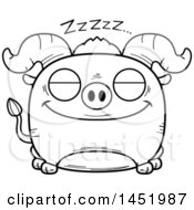 Poster, Art Print Of Cartoon Black And White Lineart Sleeping Ox Character Mascot