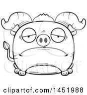 Clipart Graphic Of A Cartoon Black And White Lineart Sad Ox Character Mascot Royalty Free Vector Illustration