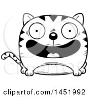 Clipart Graphic Of A Cartoon Black And White Lineart Happy Tabby Cat Character Mascot Royalty Free Vector Illustration