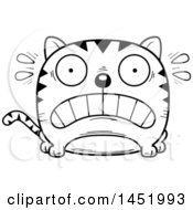 Clipart Graphic Of A Cartoon Black And White Lineart Scared Tabby Cat Character Mascot Royalty Free Vector Illustration