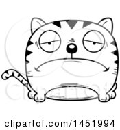 Clipart Graphic Of A Cartoon Black And White Lineart Sad Tabby Cat Character Mascot Royalty Free Vector Illustration