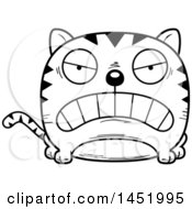 Clipart Graphic Of A Cartoon Black And White Lineart Mad Tabby Cat Character Mascot Royalty Free Vector Illustration