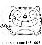 Clipart Graphic Of A Cartoon Black And White Lineart Grinning Tabby Cat Character Mascot Royalty Free Vector Illustration