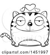 Clipart Graphic Of A Cartoon Black And White Lineart Grinning Tabby Cat Character Mascot Royalty Free Vector Illustration