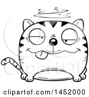 Clipart Graphic Of A Cartoon Black And White Lineart Drunk Tabby Cat Character Mascot Royalty Free Vector Illustration