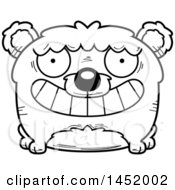Clipart Graphic Of A Cartoon Black And White Lineart Grinning Bear Character Mascot Royalty Free Vector Illustration