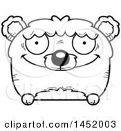 Clipart Graphic Of A Cartoon Black And White Lineart Happy Bear Character Mascot Royalty Free Vector Illustration