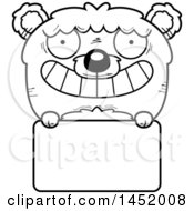 Poster, Art Print Of Cartoon Black And White Lineart Bear Character Mascot Over A Blank Sign