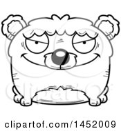 Clipart Graphic Of A Cartoon Black And White Lineart Sly Bear Character Mascot Royalty Free Vector Illustration