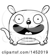 Clipart Graphic Of A Cartoon Black And White Lineart Happy Kangaroo Character Mascot Royalty Free Vector Illustration