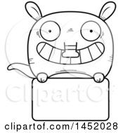 Poster, Art Print Of Cartoon Black And White Lineart Aardvark Character Mascot Over A Blank Sign