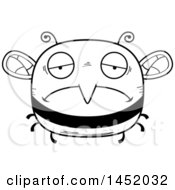 Clipart Graphic Of A Cartoon Black And White Lineart Sad Bee Character Mascot Royalty Free Vector Illustration