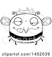 Clipart Graphic Of A Cartoon Black And White Lineart Drunk Bee Character Mascot Royalty Free Vector Illustration