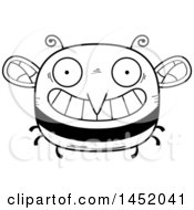 Clipart Graphic Of A Cartoon Black And White Lineart Grinning Bee Character Mascot Royalty Free Vector Illustration