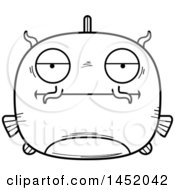 Poster, Art Print Of Cartoon Black And White Lineart Bored Catfish Character Mascot