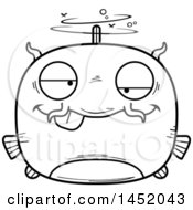 Poster, Art Print Of Cartoon Black And White Lineart Drunk Catfish Character Mascot
