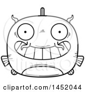 Poster, Art Print Of Cartoon Black And White Lineart Grinning Catfish Character Mascot