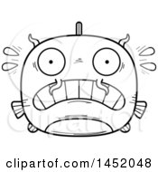 Poster, Art Print Of Cartoon Black And White Lineart Scared Catfish Character Mascot