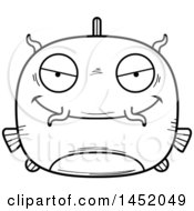 Poster, Art Print Of Cartoon Black And White Lineart Sly Catfish Character Mascot