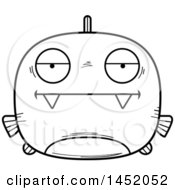 Poster, Art Print Of Cartoon Black And White Lineart Bored Piranha Fish Character Mascot