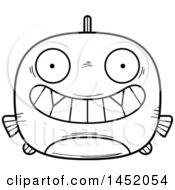 Poster, Art Print Of Cartoon Black And White Lineart Grinning Piranha Fish Character Mascot