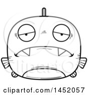 Poster, Art Print Of Cartoon Black And White Lineart Sad Piranha Fish Character Mascot