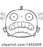 Poster, Art Print Of Cartoon Black And White Lineart Scared Piranha Fish Character Mascot