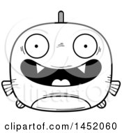 Poster, Art Print Of Cartoon Black And White Lineart Happy Piranha Fish Character Mascot