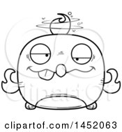 Clipart Graphic Of A Cartoon Black And White Lineart Drunk Phoenix Character Mascot Royalty Free Vector Illustration