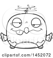 Clipart Graphic Of A Cartoon Black And White Lineart Drunk Parrot Bird Character Mascot Royalty Free Vector Illustration