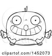 Clipart Graphic Of A Cartoon Black And White Lineart Grinning Parrot Bird Character Mascot Royalty Free Vector Illustration