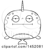 Clipart Graphic Of A Cartoon Black And White Lineart Bored Narwhal Character Mascot Royalty Free Vector Illustration