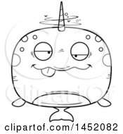 Clipart Graphic Of A Cartoon Black And White Lineart Drunk Narwhal Character Mascot Royalty Free Vector Illustration