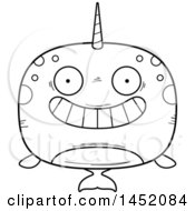 Clipart Graphic Of A Cartoon Black And White Lineart Grinning Narwhal Character Mascot Royalty Free Vector Illustration