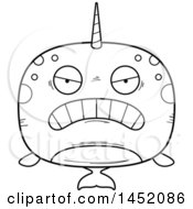 Clipart Graphic Of A Cartoon Black And White Lineart Mad Narwhal Character Mascot Royalty Free Vector Illustration