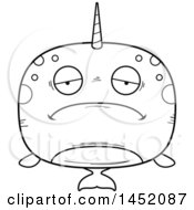 Clipart Graphic Of A Cartoon Black And White Lineart Sad Narwhal Character Mascot Royalty Free Vector Illustration