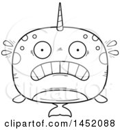Clipart Graphic Of A Cartoon Black And White Lineart Scared Narwhal Character Mascot Royalty Free Vector Illustration