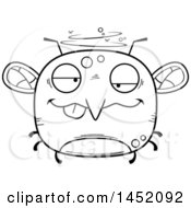 Clipart Graphic Of A Cartoon Black And White Lineart Drunk Mosquito Character Mascot Royalty Free Vector Illustration