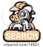 Poster, Art Print Of Detective Dog Looking Through A Magnifying Glass On A Search Internet Web Icon