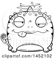 Clipart Graphic Of A Cartoon Black And White Lineart Drunk Lizard Character Mascot Royalty Free Vector Illustration