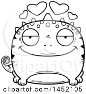Clipart Graphic Of A Cartoon Black And White Lineart Loving Lizard Character Mascot Royalty Free Vector Illustration