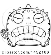 Clipart Graphic Of A Cartoon Black And White Lineart Mad Lizard Character Mascot Royalty Free Vector Illustration