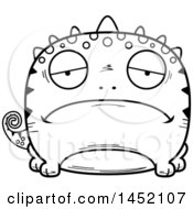 Clipart Graphic Of A Cartoon Black And White Lineart Sad Lizard Character Mascot Royalty Free Vector Illustration