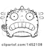 Clipart Graphic Of A Cartoon Black And White Lineart Scared Lizard Character Mascot Royalty Free Vector Illustration