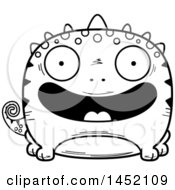 Clipart Graphic Of A Cartoon Black And White Lineart Happy Lizard Character Mascot Royalty Free Vector Illustration