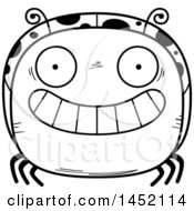 Clipart Graphic Of A Cartoon Black And White Lineart Grinning Ladybug Character Mascot Royalty Free Vector Illustration