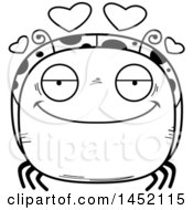 Clipart Graphic Of A Cartoon Black And White Lineart Loving Ladybug Character Mascot Royalty Free Vector Illustration