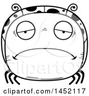 Clipart Graphic Of A Cartoon Black And White Lineart Sad Ladybug Character Mascot Royalty Free Vector Illustration
